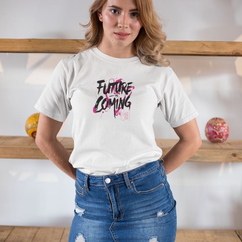 Kadın Özel Baskılı Modern Fit %100 Pamuk Bisiklet Yaka T-Shirt