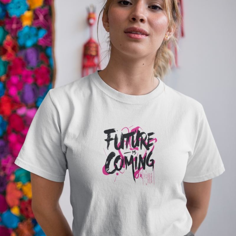 Kadın Özel Baskılı Modern Fit %100 Pamuk Bisiklet Yaka T-Shirt