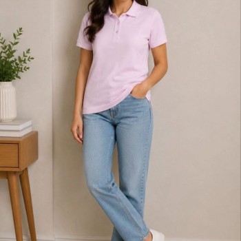Kadın Polo Yaka Pike Kumaş Düğmeli Basic Tişört Günlük Rahat - Pembe