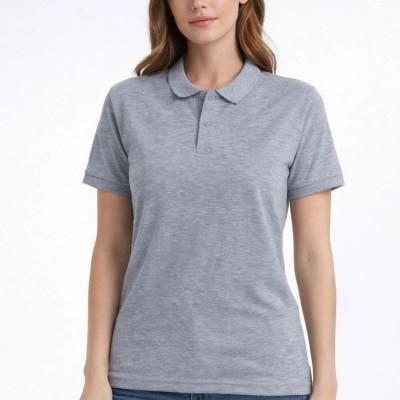 Kadın Polo Yaka Tişört Pike Kumaş Kısa Kol Regular Fit Yazlık T-Shirt - Gri