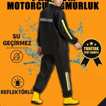 Kadın Premium Motorcu Kurye Yağmurluk Takım Su Geçirmez PVC Reflektörlü Siyah
