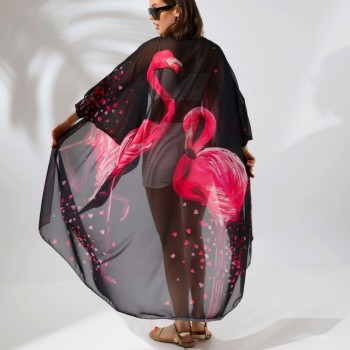 Kadın Rahat Kesim Şifon Kimono - Siyah