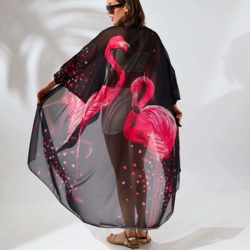 Kadın Rahat Kesim Şifon Kimono - Siyah
