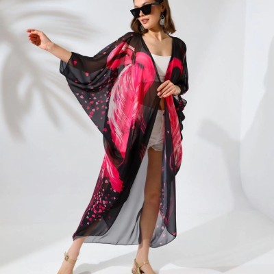 Kadın Rahat Kesim Şifon Kimono - Siyah