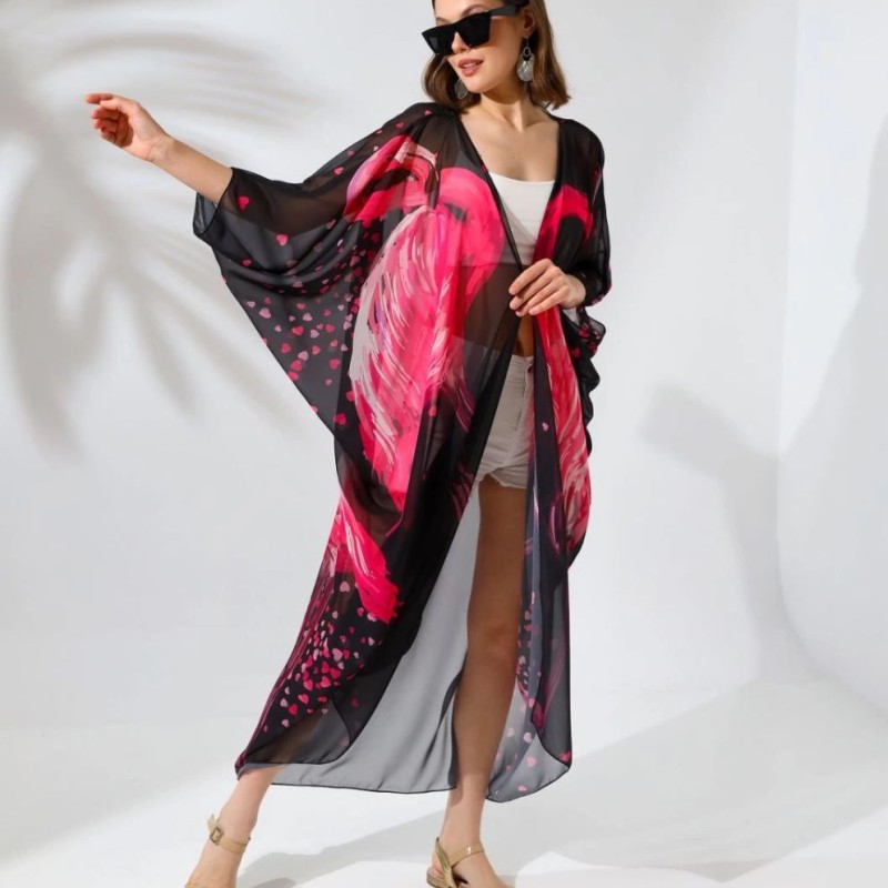 Kadın Rahat Kesim Şifon Kimono - Siyah