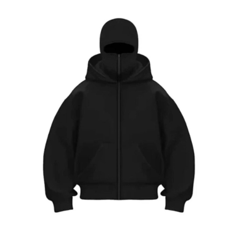 Kadın Samuray Ninja Çift Kapüşonlu Maske Detaylı 3 İplik Hoodie - Siyah