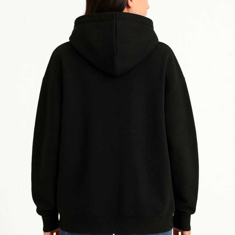 Kadın Samuray Ninja Çift Kapüşonlu Maske Detaylı 3 İplik Hoodie - Siyah