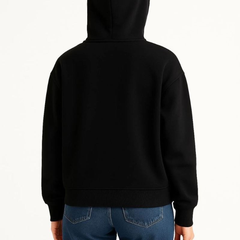 Kadın Samuray Ninja Çift Kapüşonlu Maske Detaylı 3 İplik Hoodie - Siyah