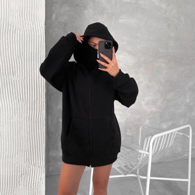 Kadın Samuray Ninja Çift Kapüşonlu Maske Detaylı 3 İplik Hoodie - Siyah