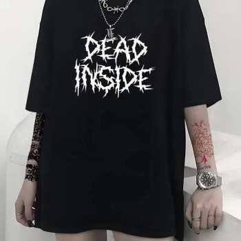 Kadın T-shirt Bisiklet Yaka Oversize Kısa Kollu Tişört - Siyah