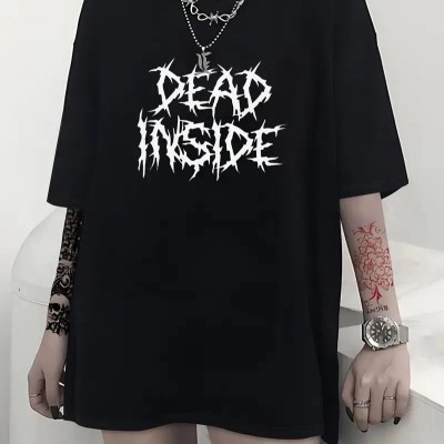 Kadın T-shirt Bisiklet Yaka Oversize Kısa Kollu Tişört - Siyah