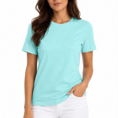 Kadın T-Shirt Bisiklet Yaka Slim Fit Likralı Tişört Günlük Basic Body - Turkuaz
