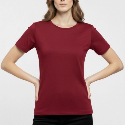 Kadın T-Shirt Bisiklet Yaka Slim Fit Likralı Tişört Yazlık Basic Body - Bordo