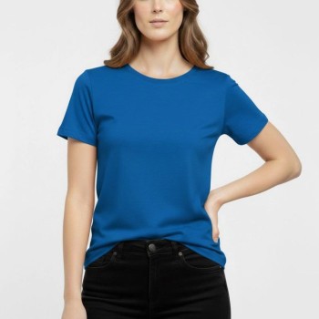 Kadın T-Shirt Bisiklet Yaka Slim Fit Likralı Tişört Yazlık Basic Body - İndigo