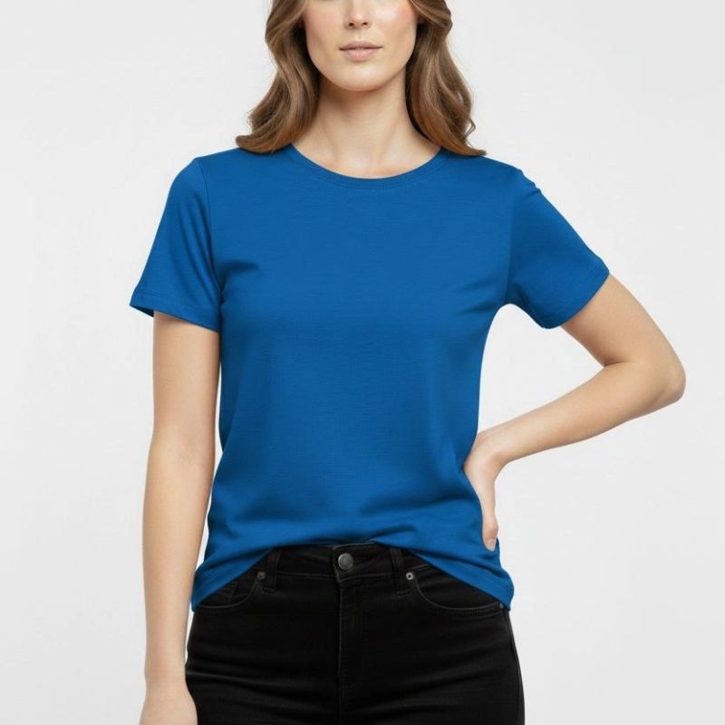 Kadın T-Shirt Bisiklet Yaka Slim Fit Likralı Tişört Yazlık Basic Body - İndigo