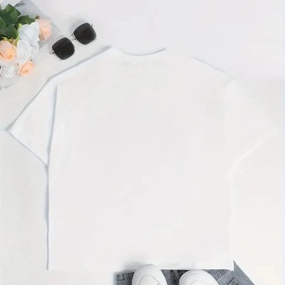 Kadın T-Shirt Ördek Baskılı Bisiklet Yaka Kısa kol Tişört - Beyaz