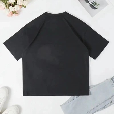 Kadın T-Shirt Ördek Baskılı Bisiklet Yakalı Kısa kol Tişört - Siyah