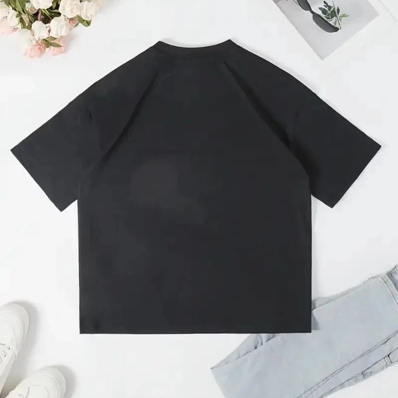 Kadın T-Shirt Ördek Baskılı Bisiklet Yakalı Kısa kol Tişört - Siyah