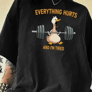 Kadın T-Shirt Ördek Baskılı Bisiklet Yakalı Kısa kol Tişört - Siyah