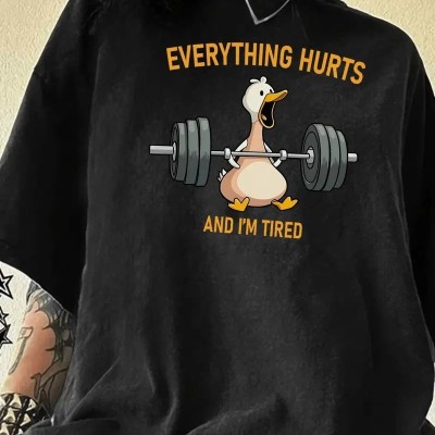 Kadın T-Shirt Ördek Baskılı Bisiklet Yakalı Kısa kol Tişört - Siyah
