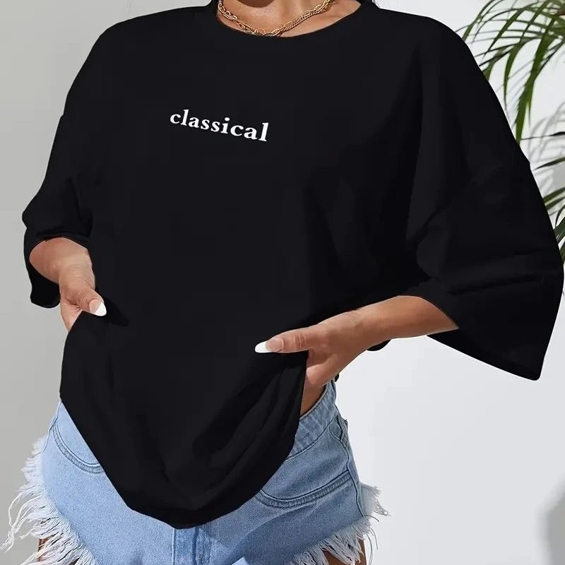Kadın T-shirt Penye Compack Classical Baskılı Kısa kol Tişört - Siyah
