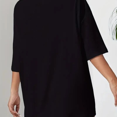 Kadın T-shirt Penye Compack Classical Baskılı Kısa kol Tişört - Siyah