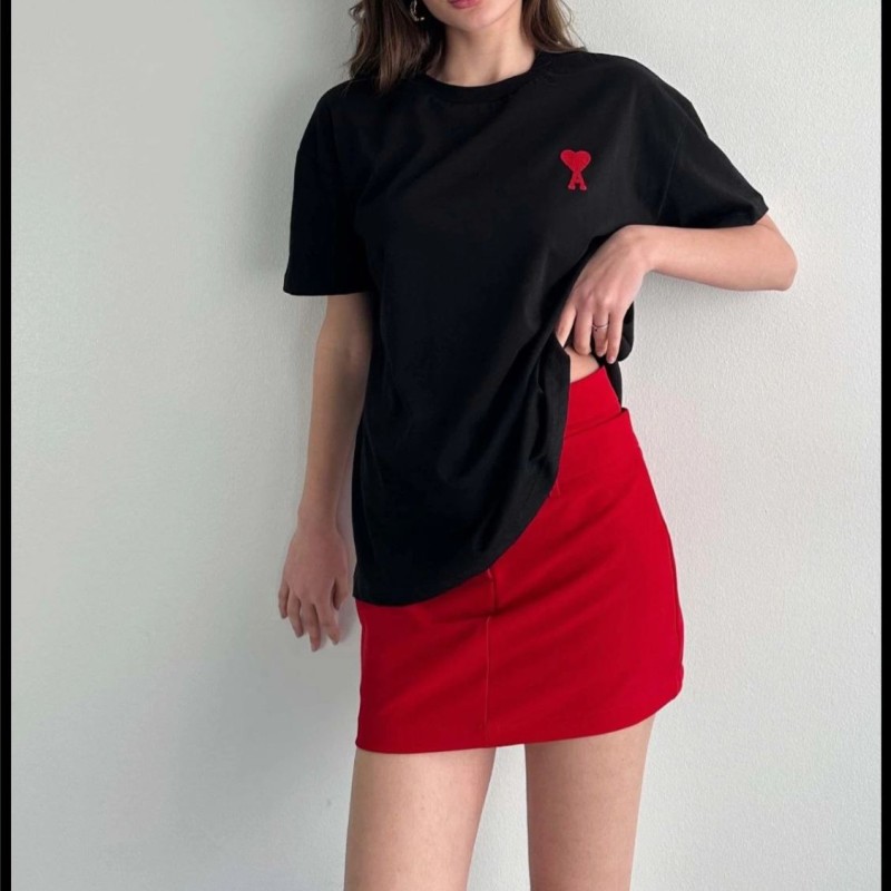 Kadın Tişört Bisiklet Yaka Baskılı Oversize Kısa Kol T-Shirt - Siyah