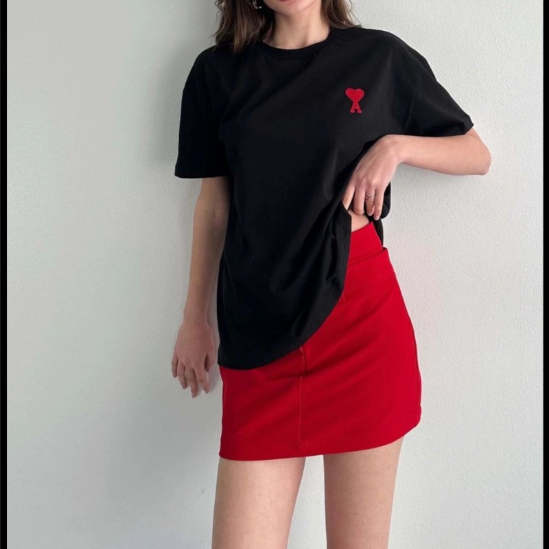 Kadın Tişört Bisiklet Yaka Baskılı Oversize Kısa Kol T-Shirt - Siyah