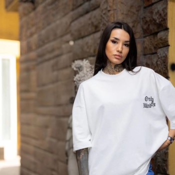 kadın Tişort Bisiklet Yaka Baskılı yazlık Kısa kol Oversize T-Shirt - Beyaz