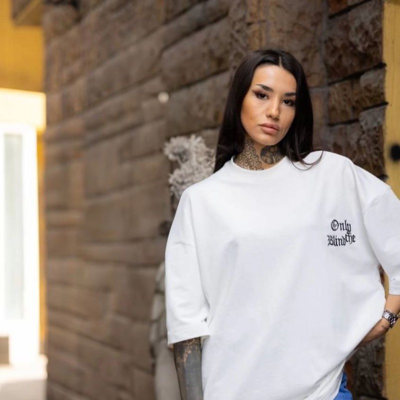 kadın Tişort Bisiklet Yaka Baskılı yazlık Kısa kol Oversize T-Shirt - Beyaz