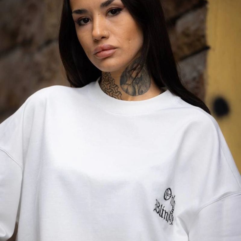 kadın Tişort Bisiklet Yaka Baskılı yazlık Kısa kol Oversize T-Shirt - Beyaz