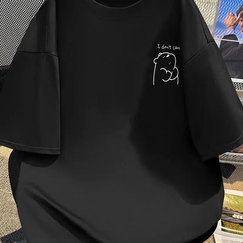 Kadın Tişört Bisiklet yaka kısa kol Eğlenceli Karikatür T-shirt - Siyah