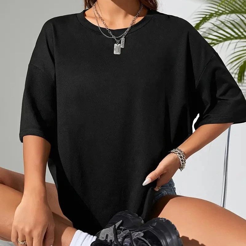 Kadın Tişört Büyük Boy Ayıcık Baskılı Bisiklet Kısa kol t-shirt - Siyah