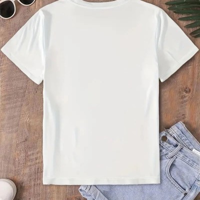 Kadın Tişört fiyonk baskılı Bisiklet yaka yazlık Kısa Kol oversize t-shirt - Beyaz