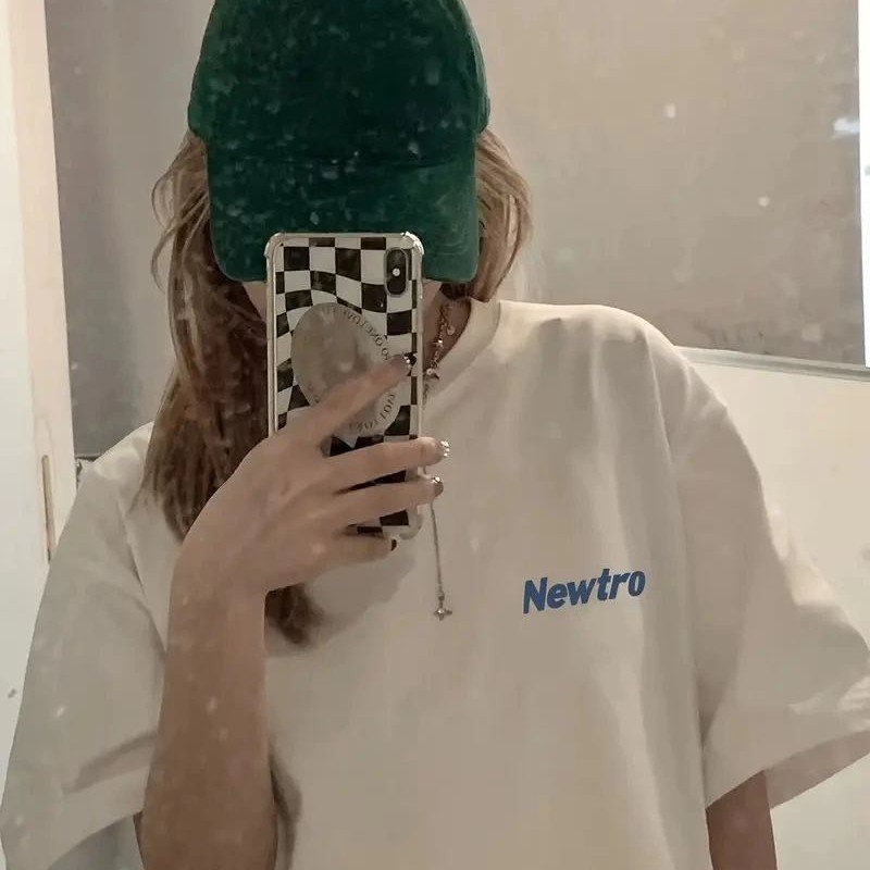Kadın Tişört Newtro Baskılı Oversize Bisiklet Yaka T-shirt - Beyaz