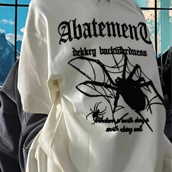 Kadın Tişört Örümcek Baskılı Bisiklet Yaka T-shirt - Beyaz