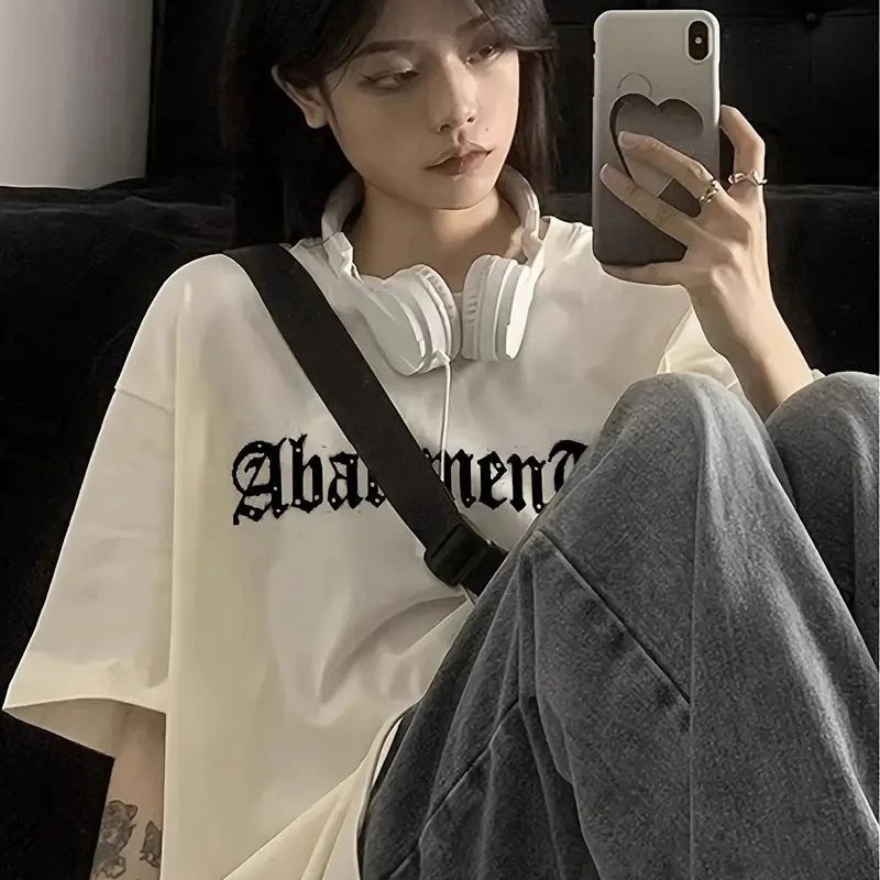 Kadın Tişört Örümcek Baskılı Bisiklet Yaka T-shirt - Beyaz