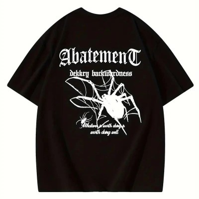 Kadın Tişört Örümcek Baskılı Bisiklet Yaka T-shirt - Siyah
