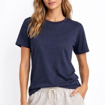 Kadın Tişört Osy Modal yumuşak dokulu Kumaş Bisiklet Yaka T-shirt - İndigo