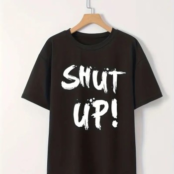 Kadın Tişört Shut Up Baskılı Kısa Kol Bisiklet Yaka T-Shirt - Siyah