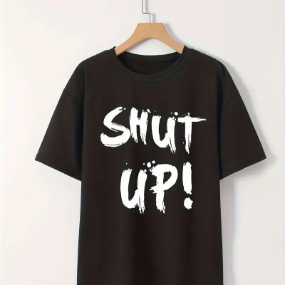 Kadın Tişört Shut Up Baskılı Kısa Kol Bisiklet Yaka T-Shirt - Siyah