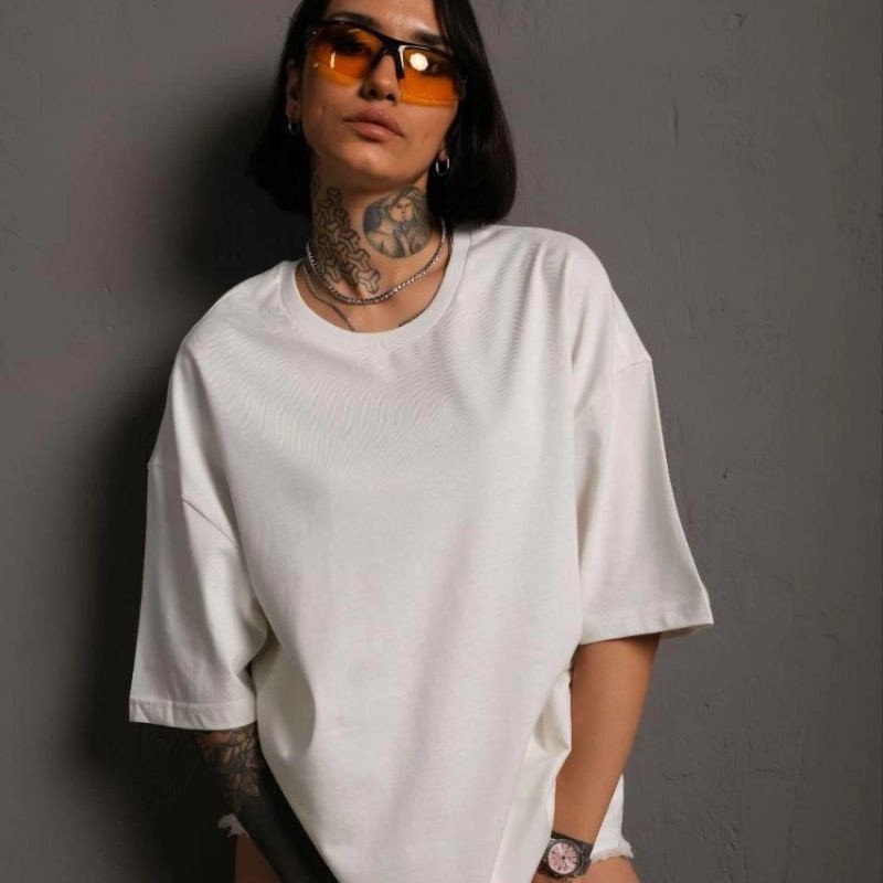 Kadın Tişört Yazlık Düz Kısa kol Penye T-shirt - Beyaz