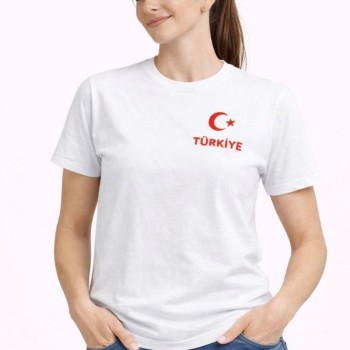 Kadın TÜRKİYE Ay Yıldız Baskılı Taraftar Forma T-Shirt - Beyaz