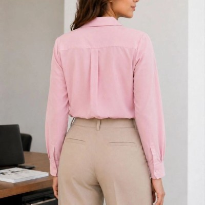 Kadın Uzun Kol Gömlek Düğmeli Klasik Yaka Günlük ve Ofis Şıklığına uygun - Toz Pembe