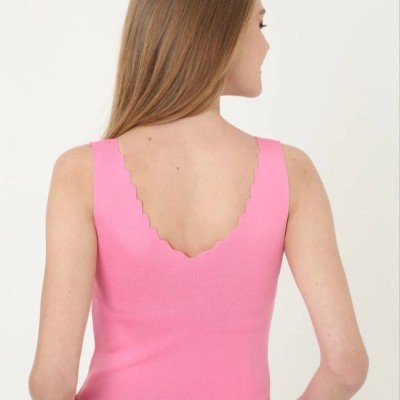 Kadın V Yaka Fırfır Detay Crop - Pembe