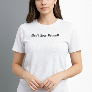 Kadın Wafıl Kumaş Tişört Regular Kalıp Bisiklet Yaka Baskılı T-Shirt - Beyaz