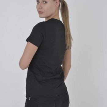 Kadın Yanlardan Fermuarlı T-Shirt Kısa Kol Bisiklet Yaka Slimfit Tişört  - Siyah