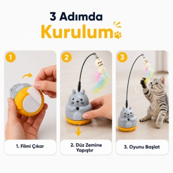 Kedi Şekilli Dönen Peluş Balıklı Olta Oyuncağı 