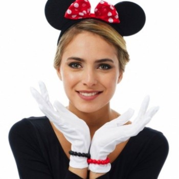 Kırmızı Fiyonklu Minnie Mouse Tacı ve Beyaz Eldiven Seti