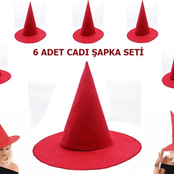 Kırmızı Keçe Cadı Şapkası Yetişkin-Çocuk Uyumlu